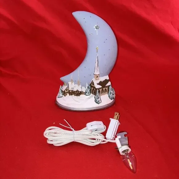 Gare Ceramic Silent Night Moon Scenic Christmas Winter‎ Snow Church  W/ Light #3 - Picture 4 of 16